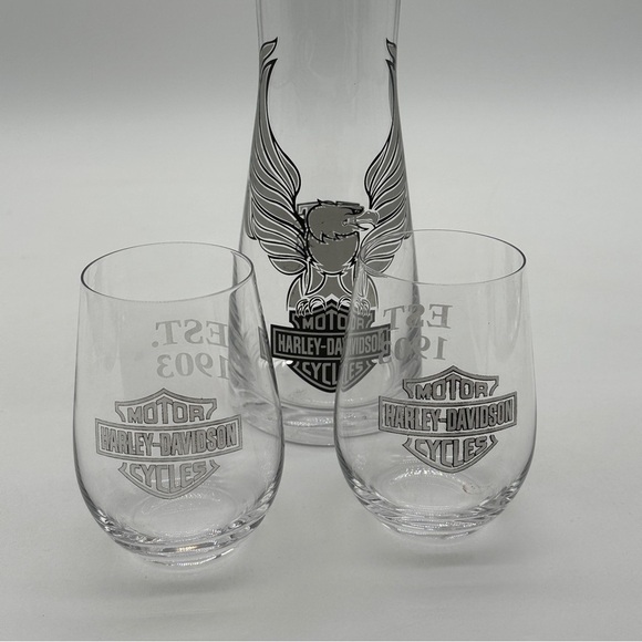 Harley Davidson Eagle & Shield Glass Cocktail Mixer/Hand Blown Glass With Glass - Picture 1 of 13